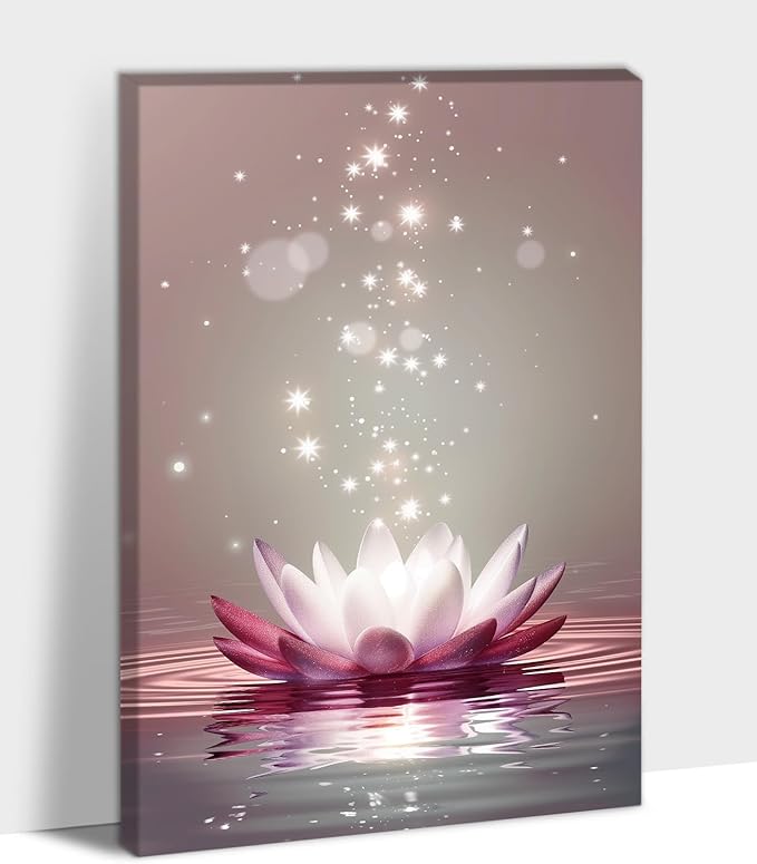 Zen Canvas Wall Art, White Lotus Flower Bloom in Water Wall Poster, Lotus Flower Canvas Art Print, Calm Relax Picture, Modern Framed Spiritual Home Artwork for Bathroom Spa Yoga Decor 24x36 inch