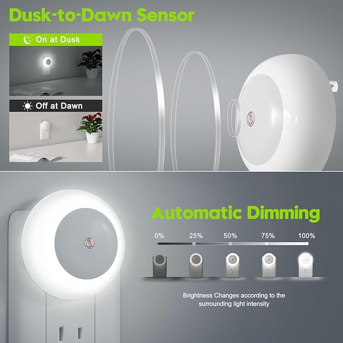 Night Lights Plug into Wall, Night Light, Dusk to Dawn Sensor, White Led Night Light 0.5W, 2 Pack Nightlight for Adults, Bedroom, Bathroom, Hallway, Kitchen