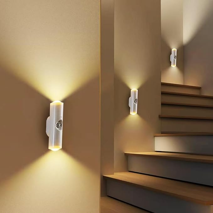 Motion Sensor Wall Lamp - Smart Indoor Night Light Wall Light, Stair Light Rechargeable Sensor Bathroom Light for Bathroom, Bedroom, Living Room, and Courtyard(White, 3 Colors)
