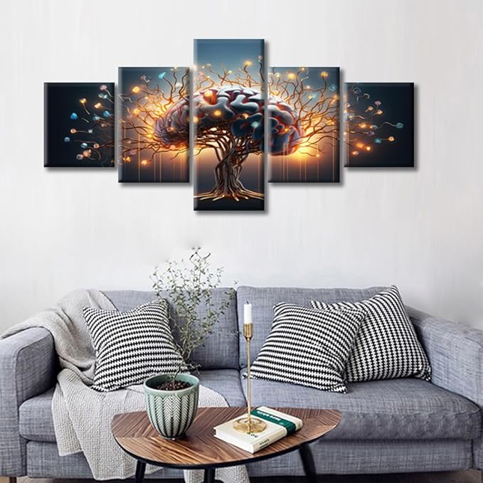Human Brain Canvas Wall Art for Living Room Artificial Intelligence Modern Painting Nervous System Futuristic Technology Picture for Bedroom Office Home Wall Decorations Frame, (50"Wx24"H)