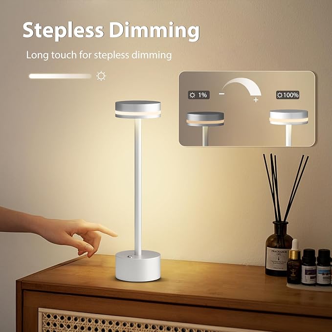 Modern Cordless Table Lamp Rechargeable, Aluminum Touch Lamp & 4000mAh Battery Operated, 3000K LED Table Lamps for Home Decor, Dining, Reading, Desk, Bedroom, Gift