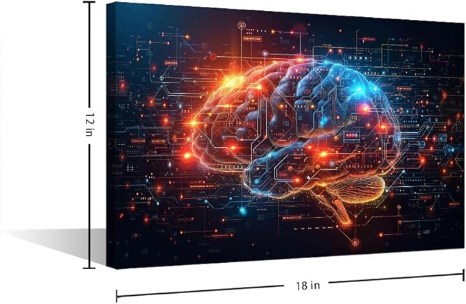 Brain's Neural Networks Wall Art for Living Room Digital Code Pictures for Bedroom Wall Decor Artificial Intelligence Painting Wall Decorations for House Human Brain Prtins Artwork 12"Wx18"Hx1 Panel
