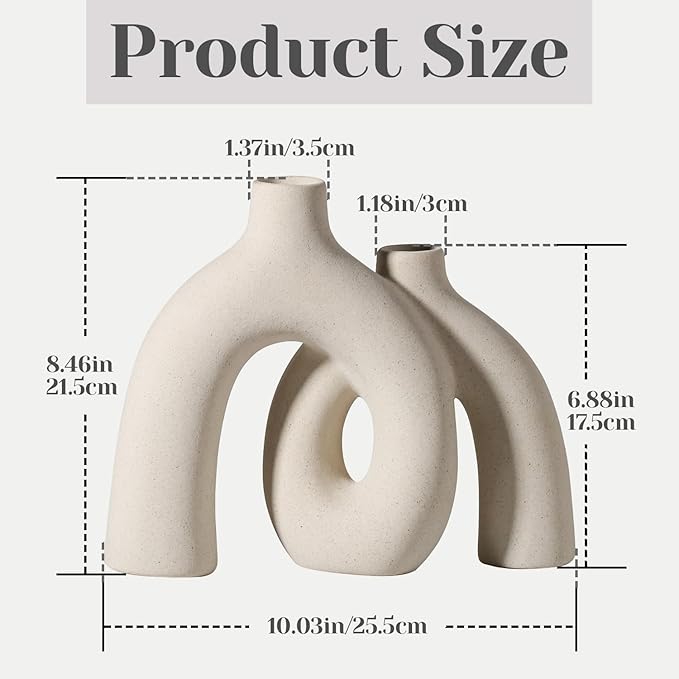 CEMABT Modern Nordic Boho Vase Set - Elegant Beige Matte Ceramic Home Decor for Living Room, Bookshelf, Mantel, Entryway Table & Console Décor | Shelf Decorations Easter Gift