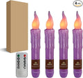 Purple Flameless Short Taper Candles, Real Wax Hand Dipped LED Battery Operated with Remote, Flickering Flame Lights for Festival Party Home Décor, 6.7 Inch Primitive Flameless Candles, 4PCS