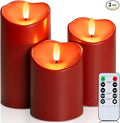 Homemory Burgundy Flameless Candles, Waterproof Flickering Flameless Candles, Outdoor Battery Operated LED Pillar Candles with Remote Timer, Electric Fake Plastic Candles, D3 x H4 5" 6", Red, 3 Pack