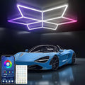 Hexagon RGB Garage Lights, Multicolor LED Lights with Music Sync, 358 Dynamic Effects, Dimmable & Speed Control for Gaming Rooms, Bars, Studios, Home Gyms