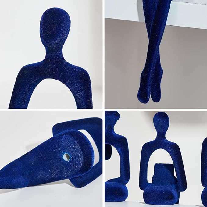 XINXUAN Statue Home Decor - Modern Bookshelf & Desk Decor - 3 Piece Set (Flocking- Blue)