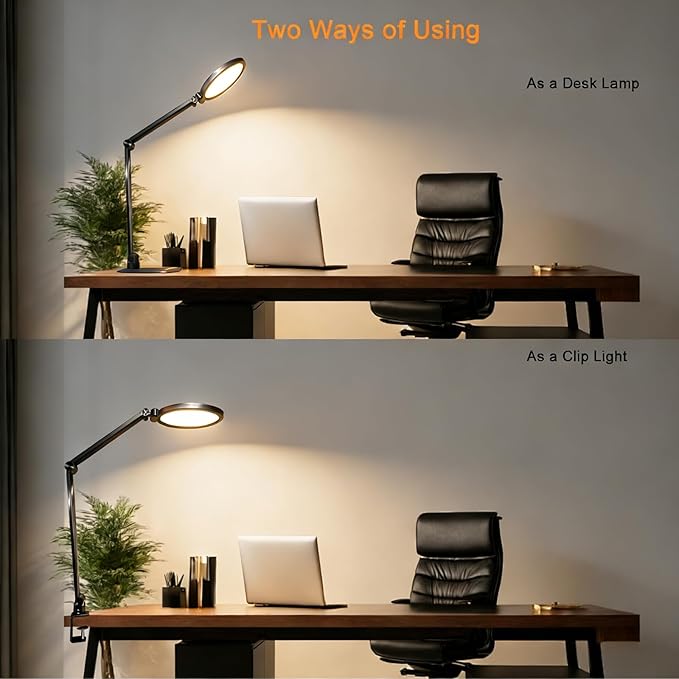 NS Pro LED Desk Lamp with Remote Control, Eye-Caring CRI95+ Dimmable Desk Light, 3000K–6000K Adjustable Color Temperature, Flexible Clamp or Base Mount, for Home Office, Study & Zoom Meetings, 2Pack