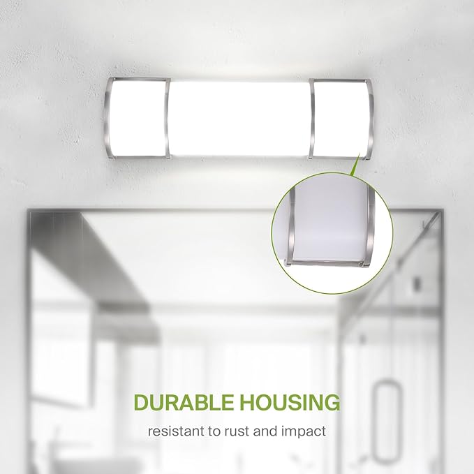 ASD LED 18" Vanity Flush Mount Light Fixture, Linear Bathroom Lighting Bar | 3CCT, Dimmable, Energy Star, ETL Listed | 20W 1650LM 3000-5000K 120V | Long Bath Wall Sconce Over Mirror | Nickel, 2 Pack