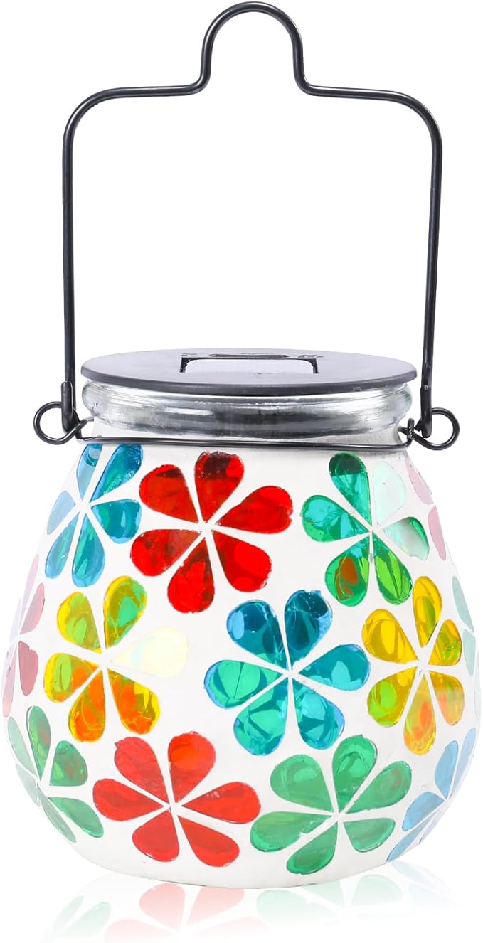 Bshine Mosaic Solar Lantern Outdoor Hanging Waterproof, Sunflower Mosaic Light Indoor Decorative Table, Garden Decor for Yard Outside, Path, Courtyard, Lawn, Birthday Gift for Mom Women Gardening