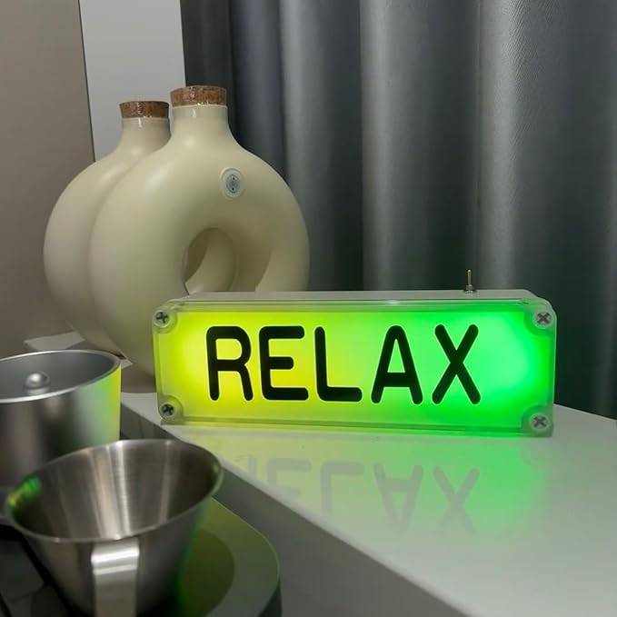 Relax Sign Lights Smart LED RGB Gaming USB Rechargeable Battery 16 Million Colors 213 Preset Modes App Control Dynamic Music Sync Mode for Studio/Home Studio/Company/Desk or Wall Decor
