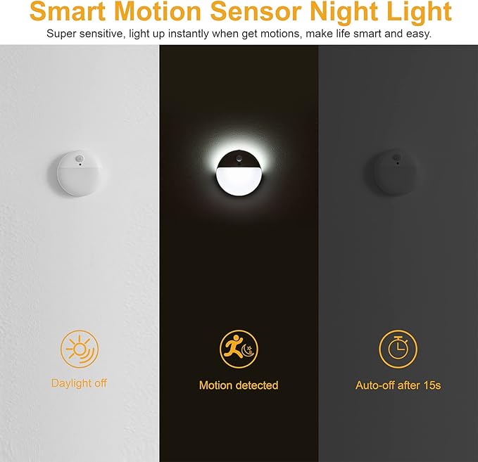 2 Pack Battery Night Light, Toilet Lights, 2.6" Small Motion Senor Light, Stick on Lights, 3 Light Modes, Dimmable LED Nightlight for Closet, Stairs, Garage, Cabinet, Toliet, Daylight White