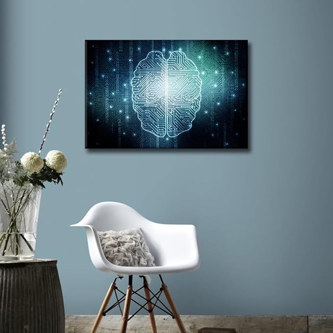 TUMOVO Artificial Intelligence Brain Wall Art for Bedroom Digital Age Canvas Painting CPU Concept Large Wall Art for Living Room Contemporary Home Decor 1 Panel Stretched Frame, 36x24in