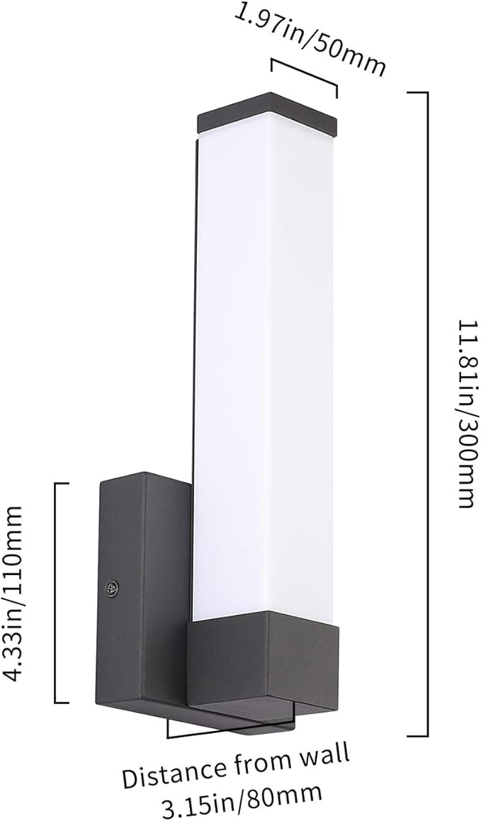 Black Wall Sconce for House Decor LED Wall Lights for Bedroom Bedside Wall Lamp Modern Indoor LED Hallway Sconces Wall Lighting 12" Inch Height 12W 4000K