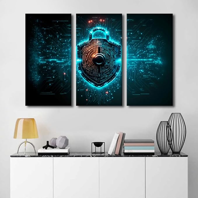Modern Wall Art 3 Panel Binary Code Lock Pictures Print on Canvas for Living Room Wall Decoration, Framed Wall Art Conceptual Artwork Gallery-Wrapped Ready to Hang, 60" Wx40 H