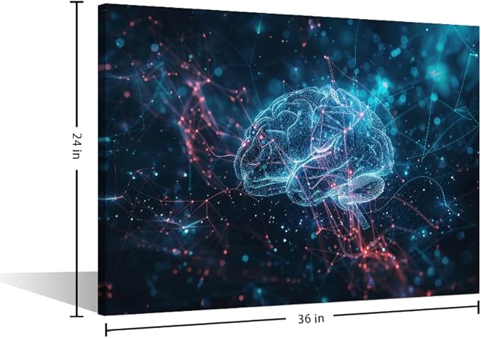 Wall Decor Modern Technology Paintings Canvas Wall Art Framed Human Brain Poster for Boys Bedroom Artificial Intelligence Painting Wall Decor Art Work for Home Decor Living Room 24" Wx36 Hx1 Panel