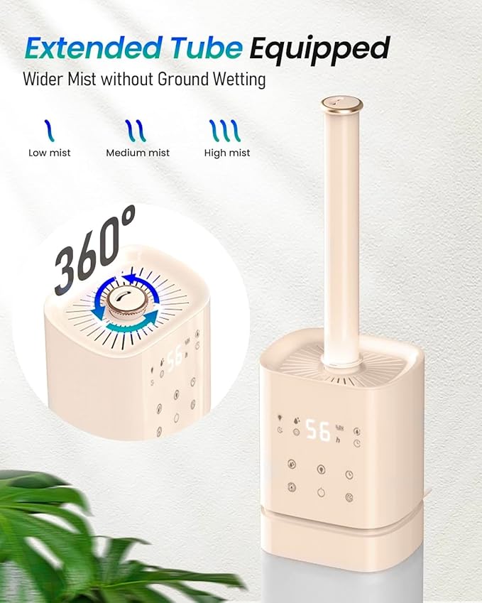 Smart Humidifier Large Room, 2.1Gal/8L Humidifiers for Bedroom with Extended Tube&Night Light, Whole House Cool Mist Humidifiers, WIFI App&Voice Control, Home/Kids/Baby, Pale Pink