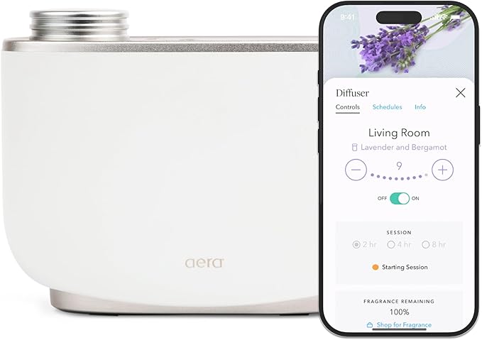 Aera Waterless Essential Oil Diffuser for Large Rooms (500–1000 Sq Ft) + Wi-Fi App & Alexa Control – Hypoallergenic Luxury Home Scent System (Fits 25mL Capsules –Sold Separately) – White