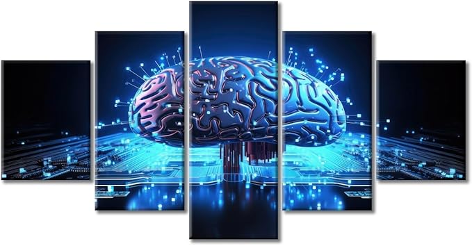 Brain Nervous System Canvas Paintings Abstract Human Brain Bedroom Wall Art 5 Pieces Brain Picture Wall Art Modern Artwork Ready to Hang for Living Room Office, (60"Wx32"H)