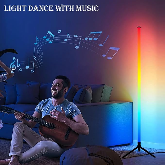 RGB LED Corner Floor Lamp，DIY Floor Lamp with Music Sync and 16 Million Colors, 15 Dynamic Modes, App & Remote Control,Standingl Corner Changing Ambience Light, for Living Bedroom Room Gaming Room