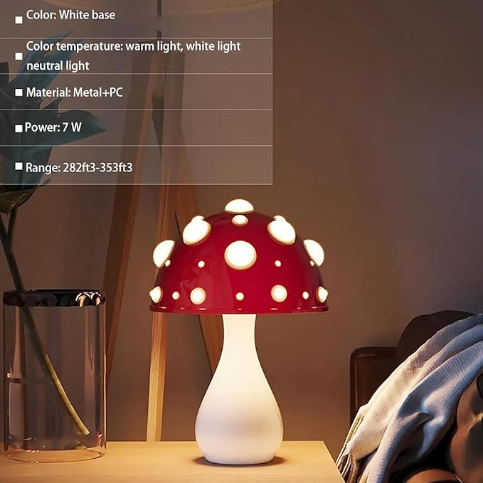 Juodke Mushroom lamp, LED 3 Colors Dimmable Mushroom Cloud Decor Lamp, Aesthetic Room Decor Ambient Glowshroom Lamp, for Bedroom, Living Room, Office (Bulb Included) (Red)
