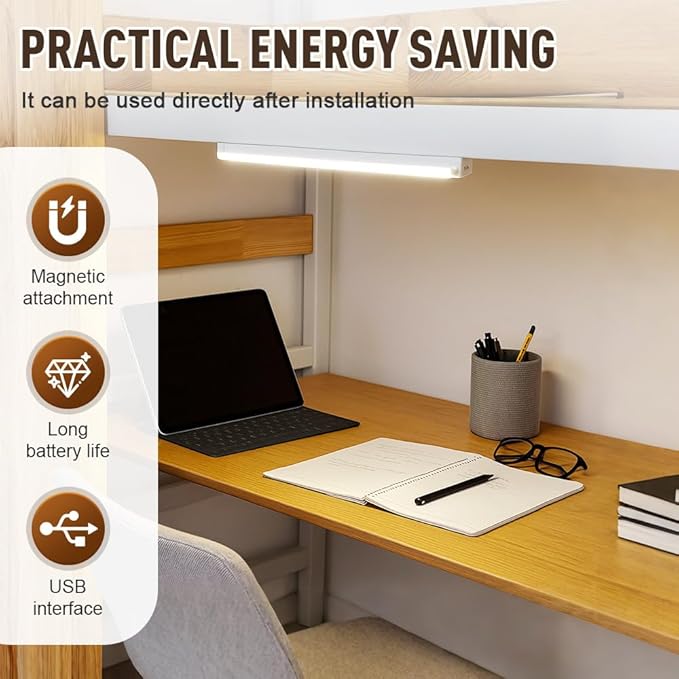 Punch-Free Smart Sensor Magnetic Rechargeable LED Lights, 2026 Upgraded Lntelligent Motion Sensor Light Strip, 3 Colors-Dimmable, Under Cabinet Lighting Wireless (2, Warm Light, 20cm/7.8in)