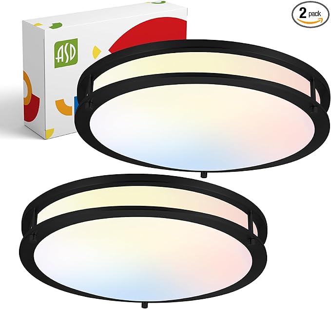 ASD LED 16" Round Flush Mount Lighting, Close to Ceiling Light Fixture | 3CCT, Dimmable, Energy Star, ETL Listed | 24W 1854LM 3000-5000K 120V | Low Profile Double Ring Lamp | Dark Bronze, 2 Pack