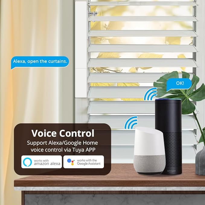 Blindsmart Motorized Plantation Shutters Opener, Automatic Plantation Shutters Opener for Windows Inside - App/Voice Control (Zigbee Version, Motor with Solar Panel)