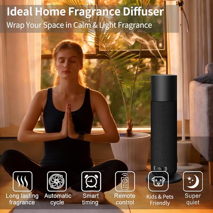 Smart Waterless Essential Oil Diffuser, Scent Air Diffuser with Roy Tranquility Oil Set for Homes Offices Hotels, Covers Up to 1000 Sq.Ft, Adjustable Mist & Timer
