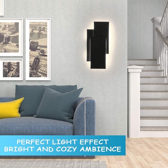 Ralbay 15.75”/36W LED Modern Wall Sconce Indoor Matte Black Wall Mount Light for Living Room Bedroom Staircase Hallway Natural White 4000K