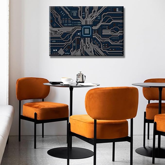 1 Panel Canvas Wall Art Computer Chip Wall Art for Living Room CPU Concept Wall Decorations Electronic PC Abstract Home Decor Modern Artwork for Home Walls Giclee Framed Ready to Hang 16X24 INCH