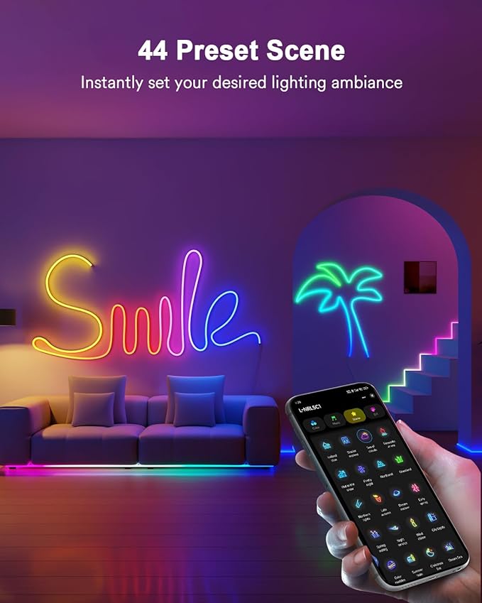 Lumary Smart RGBAICW Neon Rope Light Indoor, 9.8ft LED Lights for Bedroom Works with Alexa/Google Assistant, 180LEDs/m RGB & Warm White & Cool White Strip, Wall Decor for Halloween, Softer Material