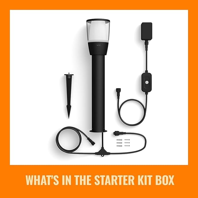 WiZ Elpas Bollard Smart WiFi Outdoor LED Path Light Starter Kit, Compatible with Alexa, Google Assistant and Siri Shortcuts, Bluetooth Compatible, No Hub Required
