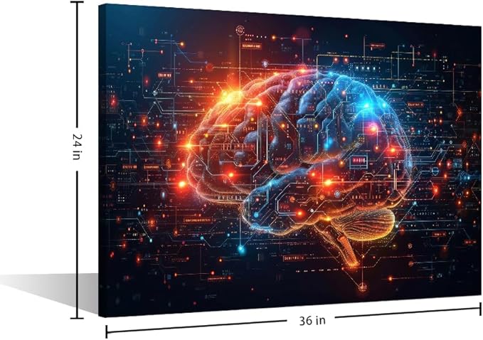 Bedroom Wall Art Artificial Intelligence Canvas Wall Art for Living Room Futuristic Technology House Decor Neural Networks Art Wall for Home AI Poster and Prints Artwork Home Decor 24"Wx36"Hx1 Panel