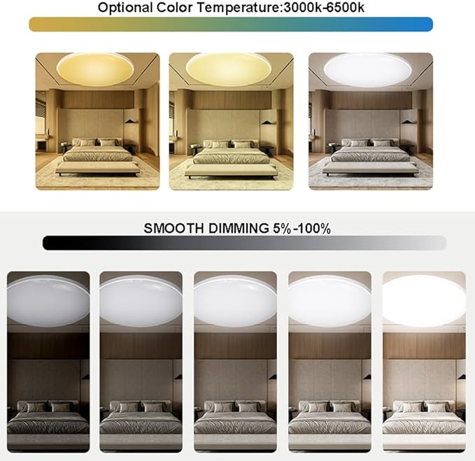 Led Ceiling Lamp Dimmable with Remote Control, 24W 16 Million RGB Color Changing Smart led Ceiling Light Controllable via App, 2400LM Ceiling Light Ø30CM Lamp for Living Room Bedroom, White