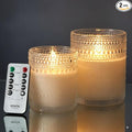 VENTA Realistic Glow Flameless Candles | Decorative Set of 2 in White Dotted Glass with Remote & Timer | Decorative Table Lamp