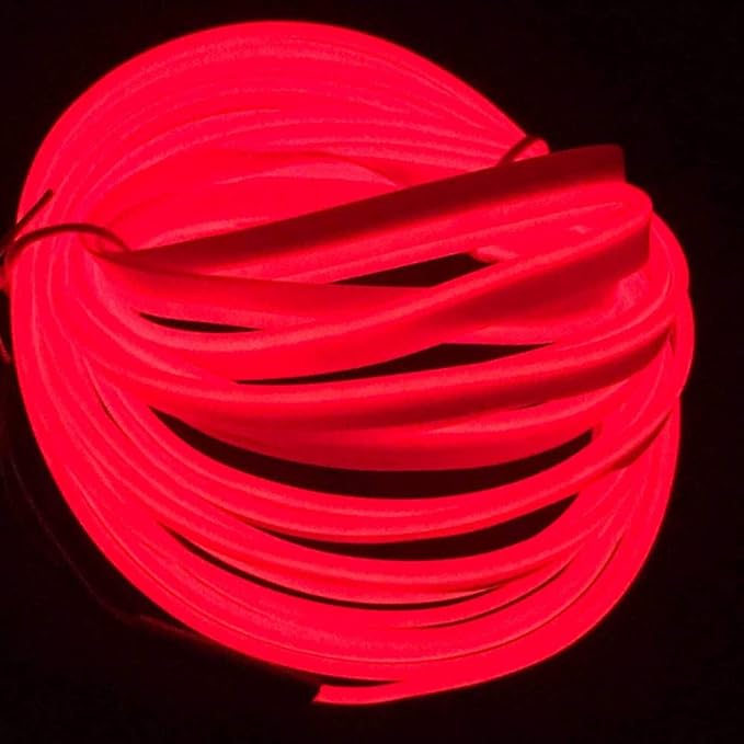 ABALDI El Wire Car LED Interior Lights, Neon Glowing Strobing Electroluminescent Wire Lights for Car Decorations(5m/16ft, Red)