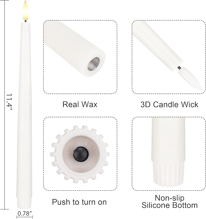 Flameless Taper Candles with 3D Wick, 11.4" Real Wax LED Candles with Remote and Timer, 3 Pack Flickering Candlesticks Battery Operated (White)