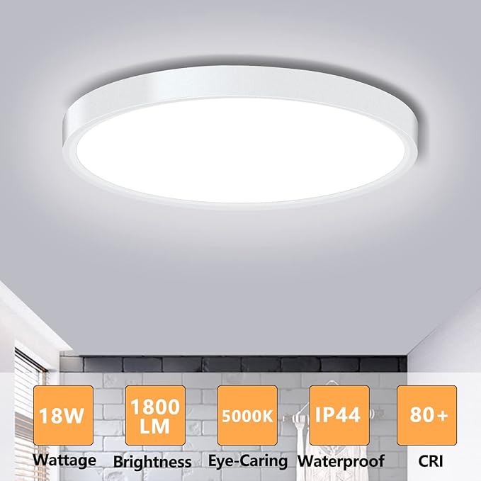 2 Pack LED Flush Mount Ceiling Light Fixture, 9inch Modern LED Ceiling Light 18W 5000K, Low Profile Slim Flat Surface Mount Ceiling Lights for Bedroom Kitchen Hallway Stairwell Basement Closet