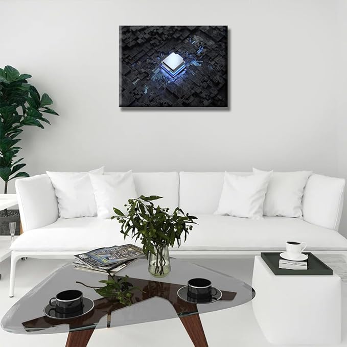 LSIUHWUWI Wall Decor Central Computer Processors CPU Pattern Artwork Pictures Wall Decor for Living Room 1 Piece Contemporary Home Decor Print on Canvas Ready to Hang 12X16 INCH