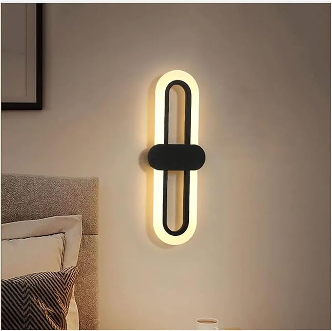 Bedroom Bedside Modern Minimalist Living Room Background Wall Led Three-Color Light-Changing Wall Lamp Simple Aisle Balcony Lamp(Black,Nature White(3500-5500K))