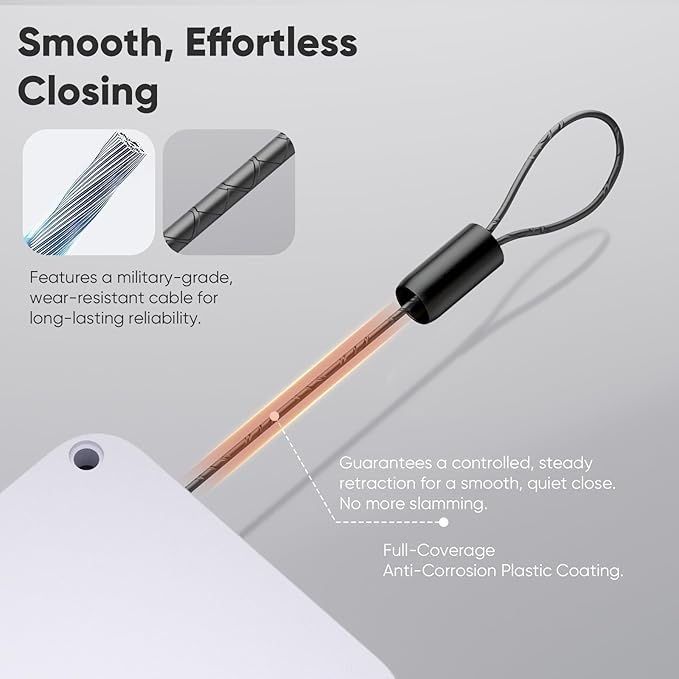 LAKIRA Retractable Automatic Door Closer with Anti-Slam Function - No-Screw Install for Standard, Screen & Sliding Doors - S304 Steel Cable with Powerful 3.5lb Closing Force (1 Pack White)