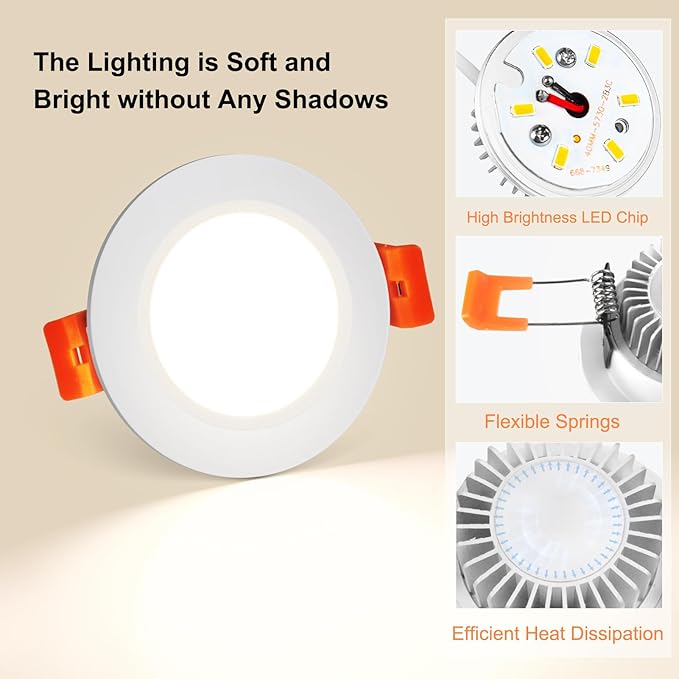 YGS-Tech 3.5 Inch LED Recessed Lighting, Dimmable Downlight 7W(55W Halogen Equivalent), CRI80, 4000K Natural White, Ceiling Light with LED Driver(4 Pack)