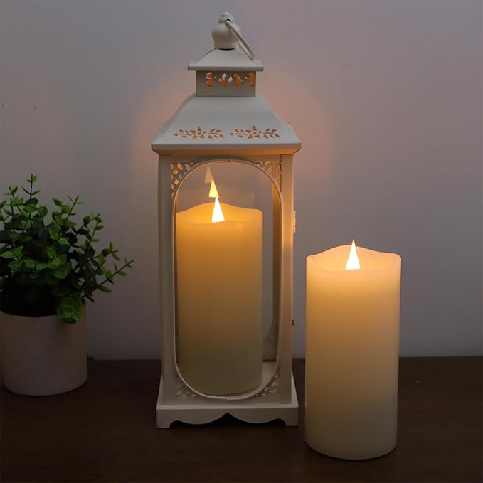 Flameless Candles with Remote Timer, 3D Moving Flickering Flame Battery Operated Candles Lasting 1000+ Hours, 6" x 3" Ivory Real Wax Electric LED Pillar Candles, Set of 2