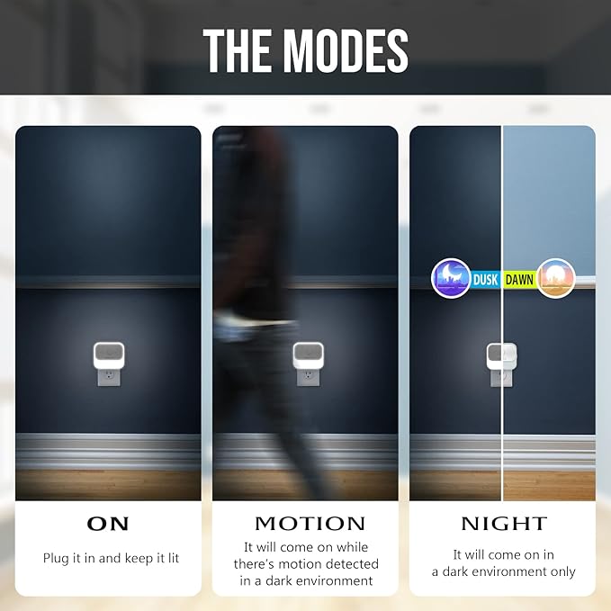 ZISUYU Motion Sensor Night Light Plug in with 3 Modes,Dual Colors,Dimmable,UL-Certified,Dusk to Dawn Sensor Nightlight Plug into Wall Ideal for Home Bathroom Kitchen Hallway Stair Toilet 2 Pack