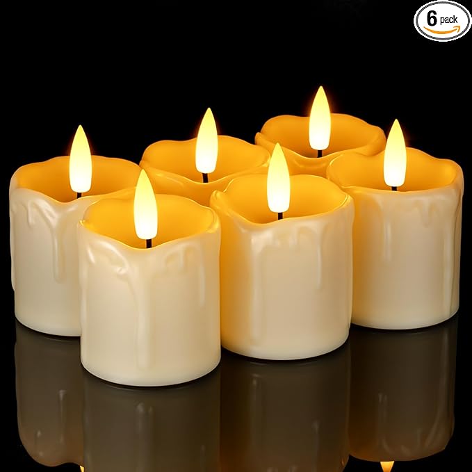 Homemory 2" x 2" Timer Flickering Flameless Candles, Realistic Battery Operated Votive Candles, 6Pack 3D Wick Electric Fake Candles for Christmas, Wedding, Home Decorations (Ivory Base)