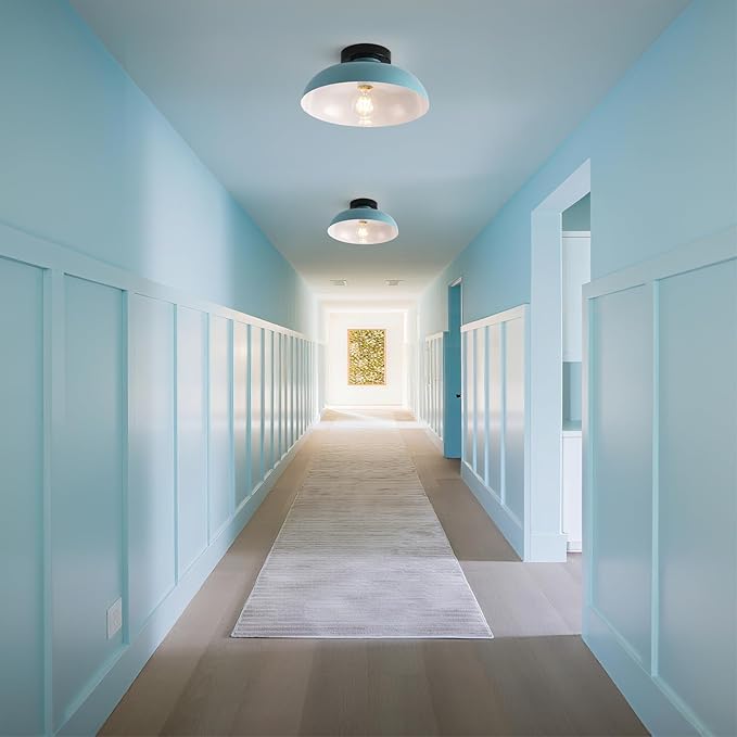 2 Pack Semi Flush Mount Ceiling Lights, 12 Inch Metal Small Ceiling Lights for Kids Room Close to Ceiling Light Fixtures with Light Blue Shade for Hallway Entryway Kitchen Bedroom Bathroom Laundry