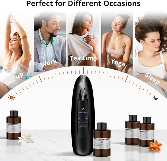 Plug-in Essential Oil Diffuser - Silent & Waterless Aromatherapy - Cold Air Diffusion, Wide Area Coverage up to 500 SqFt - Ideal for Home, Office, Spa (Plug-in Diffuser - Black)
