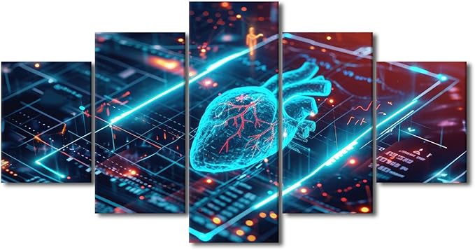 TUMOVO 5 Panel Modern Technology Canvas Wall Art Large Digital Wall Decor for Living Room Home Decor Decorations Computer Screen Picture Wall Decor for Bedroom Poster and Prints 60" Wx32 H