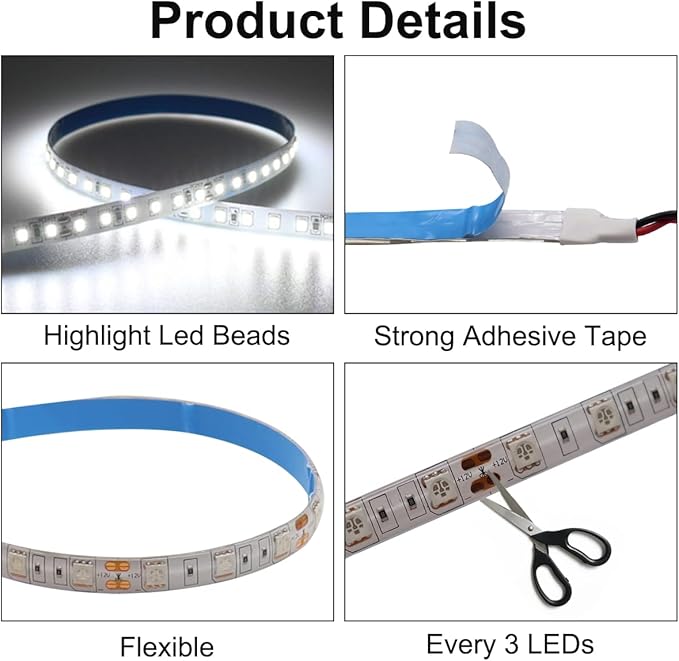 RV Underglow Led Light Kit, 12V 16.4FT RV Awning LED Light Strip, Waterproof Exterior Underbody Lighting for Camper Motorhome Travel Trailer Concession Stands Food Trucks, White
